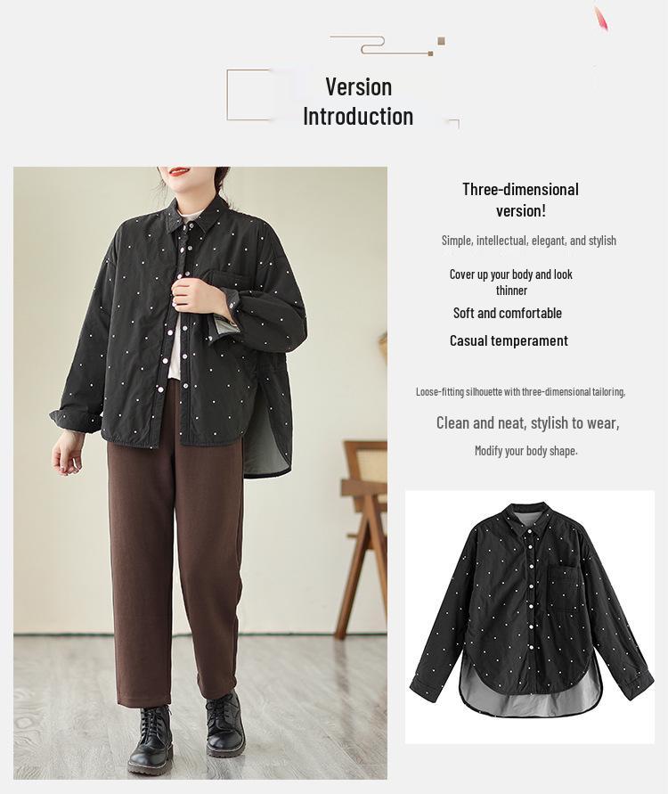 Gesteppte Polka-Dot-Print Damen Übergröße Baumwoll-Hemdjacke