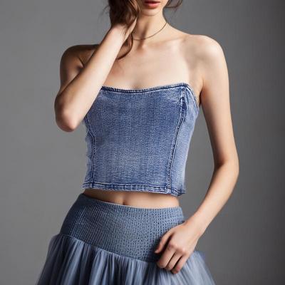 Lente 2025 Europese & Amerikaanse Sexy Gewassen Denim Rits Buis Top