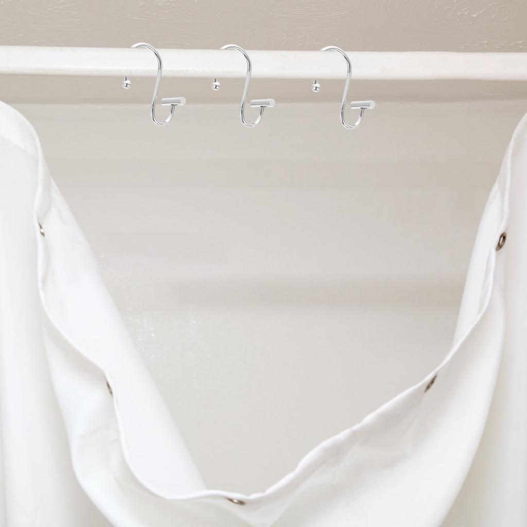 12Pcs T-Bar Curtain Hooks Metal Shower Rings Seamless Slide No Bunching Modern Bathroom Decor Shower Curtain Hooks