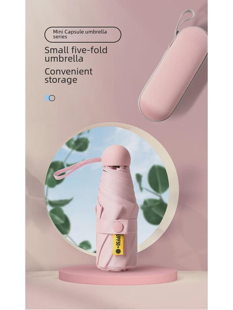 50 % rabatt på svart kapselparaply i lommeformat - Seks-skjerms sammenleggbar for sol og regn