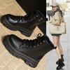 Women Ankle Boots Real Leather Thick High Heels Shoes Fall Winter  Platform Short Booties Casual Dress
