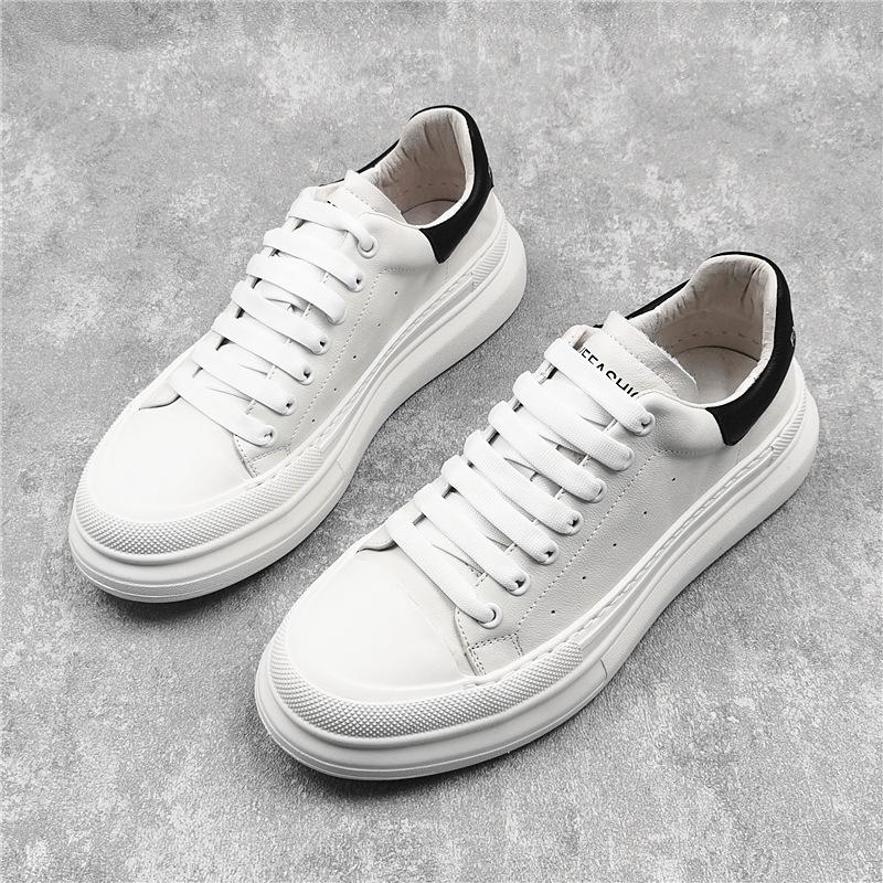 Fashion Men'S Genuine Leather Little White Shoes Men'S First-Layer Cowhide Single Shoes Korean Version Of Trendy Casual Shoes Versatile Board Shoes