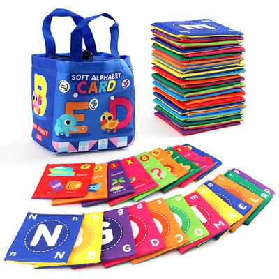Lot de 26 cartes flash souples en tissu pour bébé avec sac de rangement en tissu, jouets cognitifs numériques, alphabet graphique, cartes éducatives pour bébé