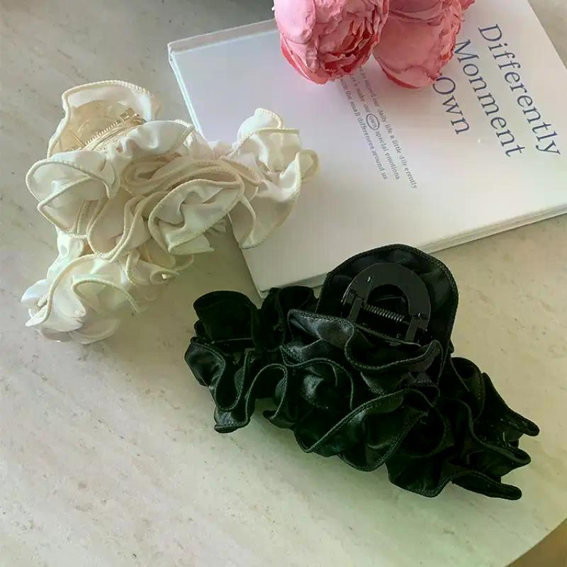 1pc Trendy Retro Pleats Hair Clip For Women Solid Color Ponytail Holder Claw Headwear Fashion Hair Accessories
