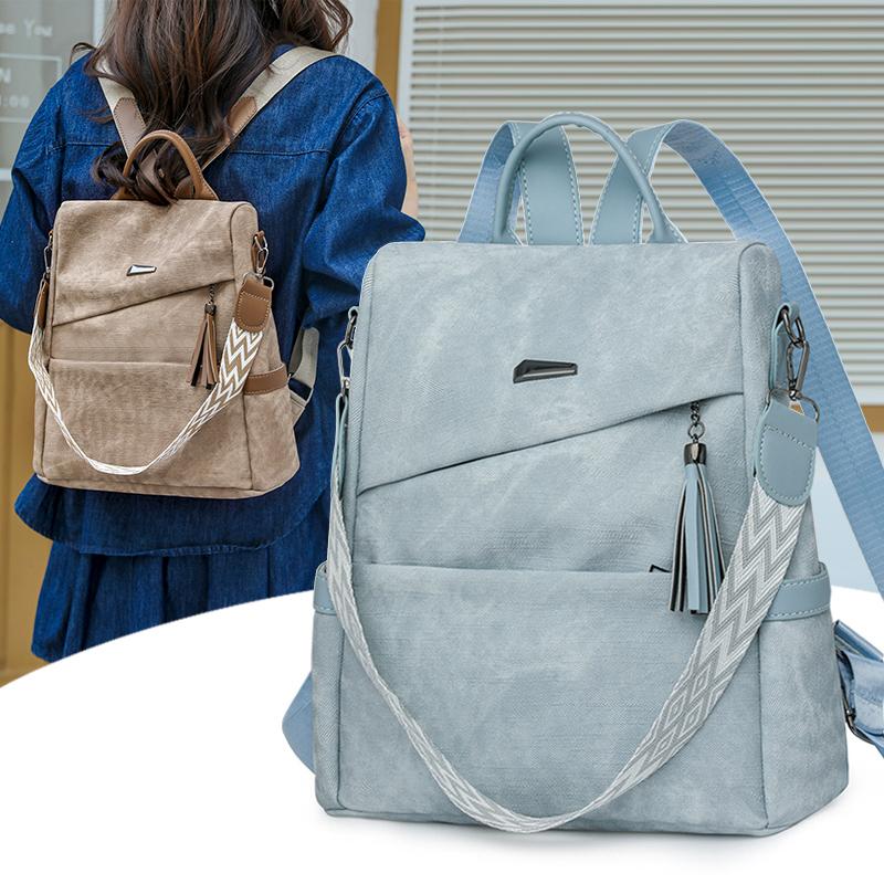 Mochila Feminina Couro Macio Multifuncional Bolsa de Ombro Mochila Escolar Estudante