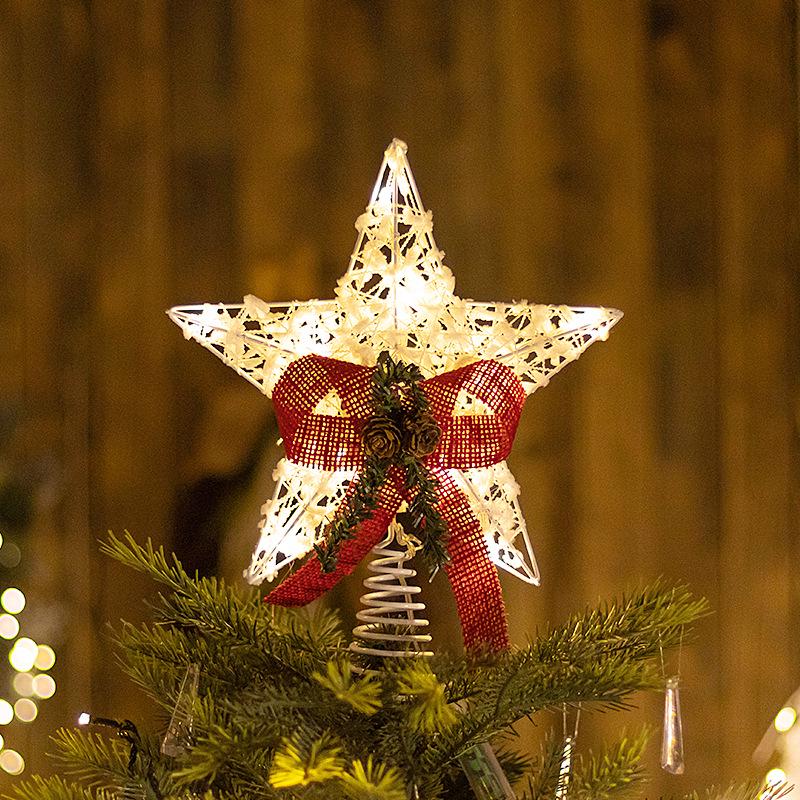 Luminous Wrought Iron LED Pentagram Tree Topper Star Decoration