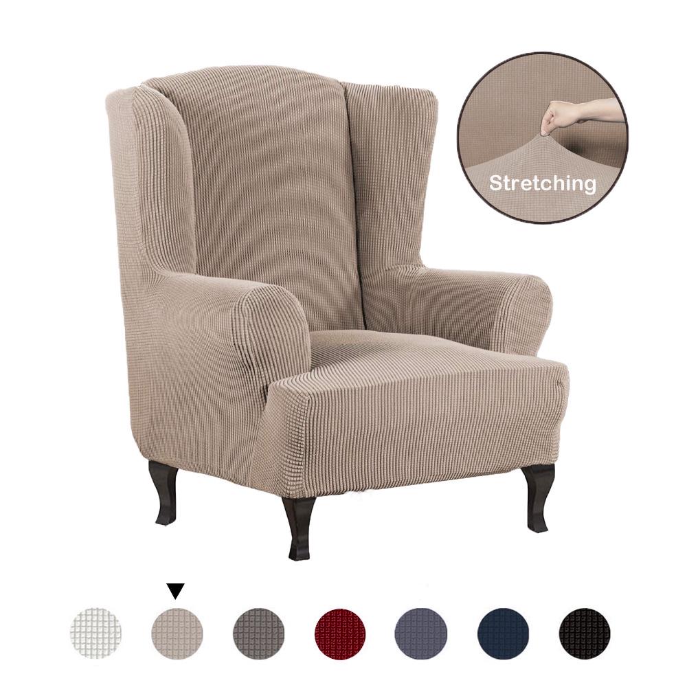 Wing Chair Slipcover Stoelhoezen voor Wingback Stoelhoezen Slipcovers 1 Stuk Stretch Sofahoes Meubelbeschermer Spandex Jacquard Geruit Patroon