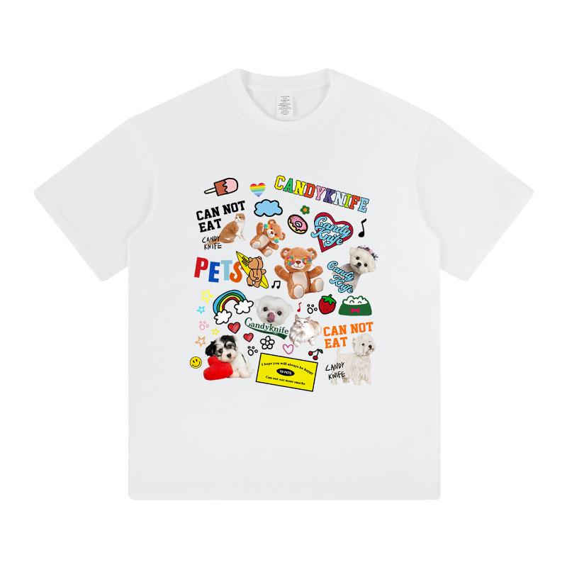 Ulzzang Cartoon Print Drop Shoulder Short Sleeve T-Shirt for Men & Women - Loose Fit