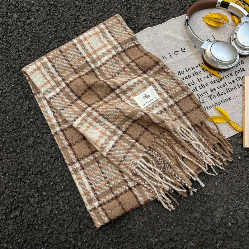 High-End Plaid Shawl for Women - 2025 Autumn/Winter Korean Style Thickened Imitation Cashmere Scarf