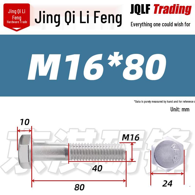 201 Stainless Steel Hex Head Bolt, Half Thread, M6-M30 Threaded Rod