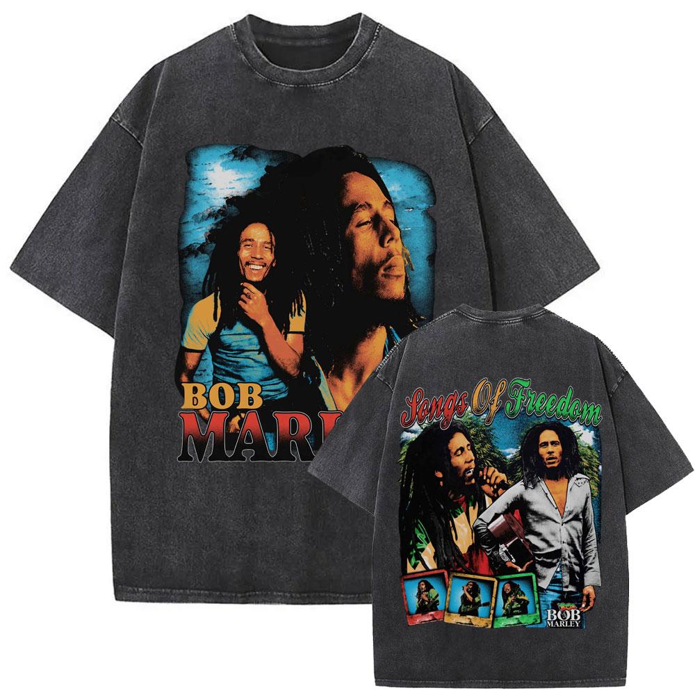 Washed Vintage Reggae Originator Bob Marley One Love Album Graphic T Shirt Men Classic Tshirt Mens Cotton Oversized T Shirts