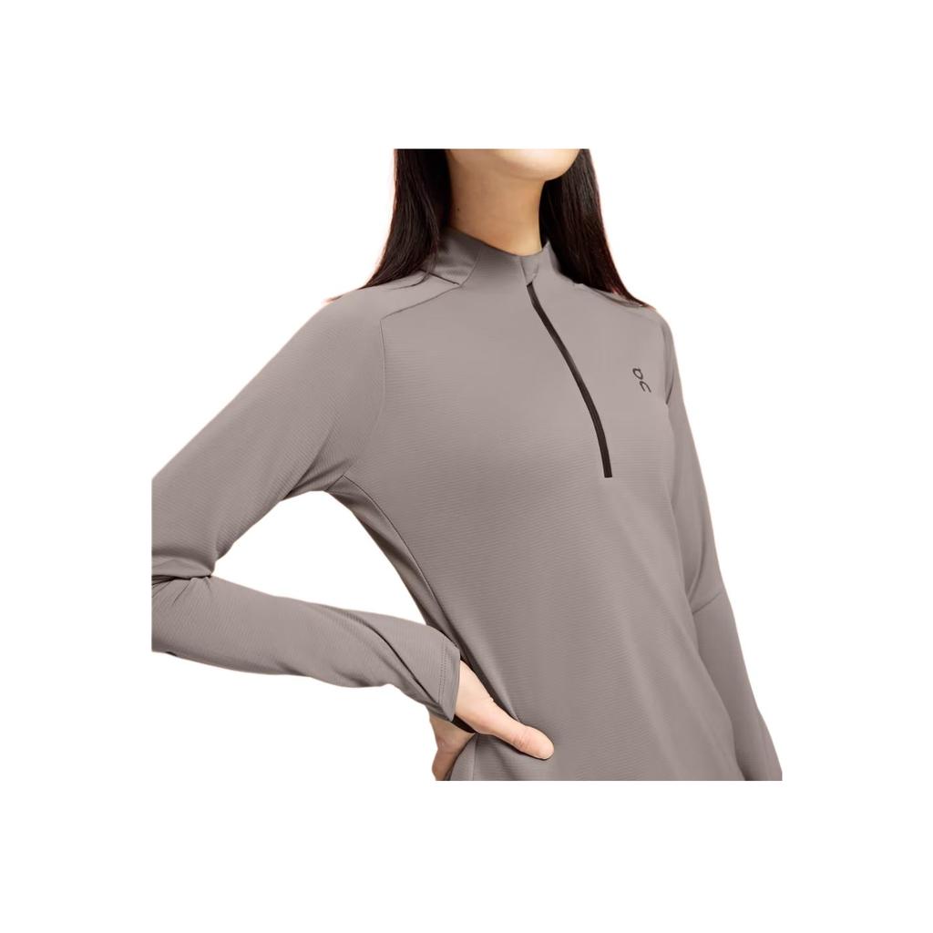 On Climate Solid Moisture Wicking Casual Lg Sleeve T-Shirt Women Tops Coal-Gray 1WE10781933