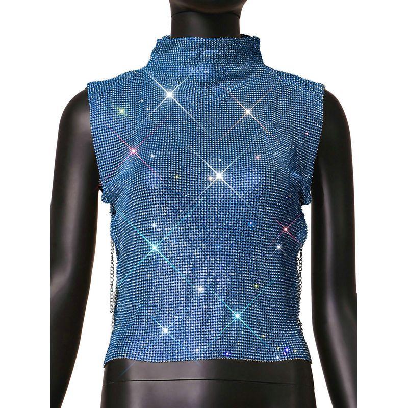 Amazon Cross-Border New Product Metal Vest Full of Rhinestones High-Neck Top Christmas Hot Girl Party Rhinestone Vest Top