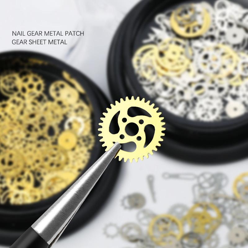 1Box Nail Riveting Metal Gear Machinery Nail Ornament Gold/Silver Charms Rivet Metallic Nail Art Punk Spikes Studs Tip Decor