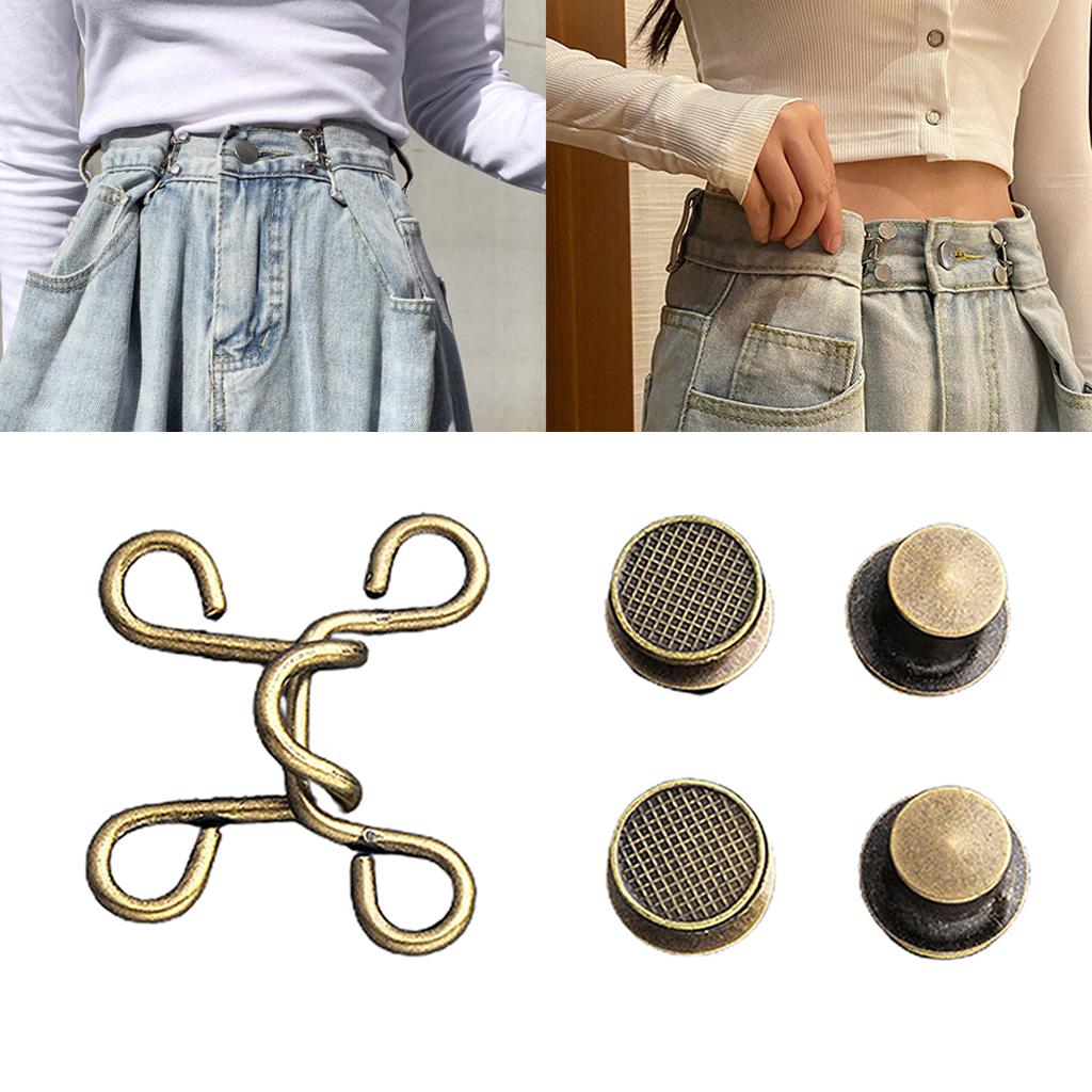 4 Sets Reuseable Nail-free Metal Waist Buckle Fixed Jeans Adjustable Button- 4 Colors