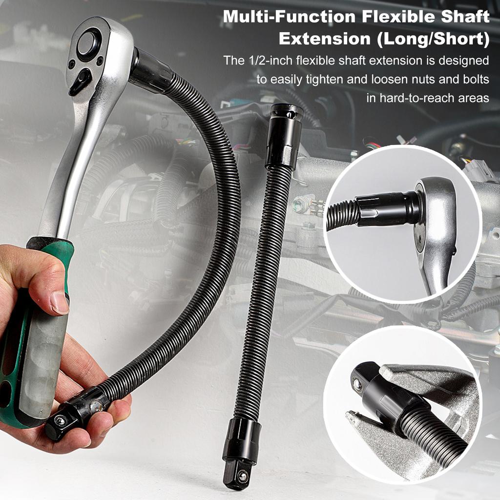 1/2 In Flexible Shaft Extension Extender 360 Dgree Flex Long Reach Ratchet Spanners Torque Socket High Torque Hand Drive Tools