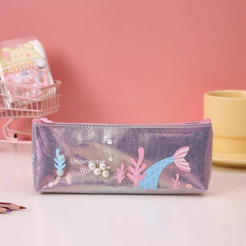 1 Piece Cute Mermaid Pearl Pen Pencil Bag Stationary Receive Tools Makeup Pouch Cosmetics Case