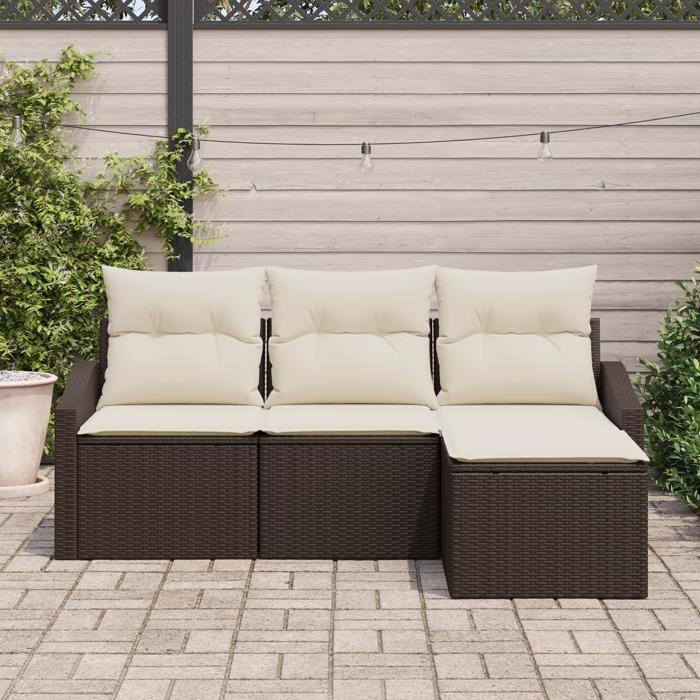 VidaXL Ensemble de Canapé de Jardin 4 pièces avec Coussins en Poly Rattan Marron 3346668