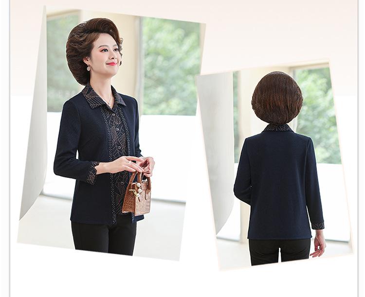 Grandma Autumn Long Sleeve Two-Piece Cardigan Top for Middle-Aged Women