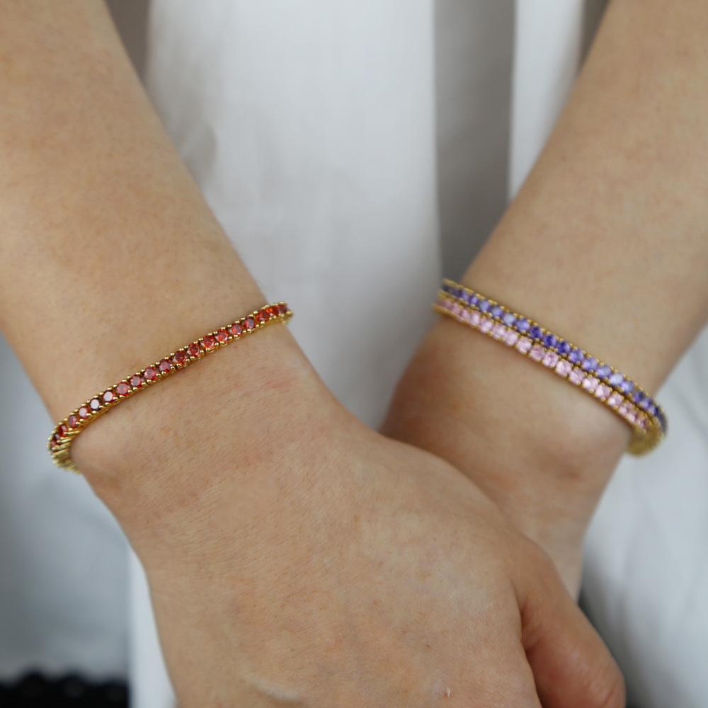 Multicolor 3mm Zircon Tennis Chain Bracelet - Hip Hop Style for Women