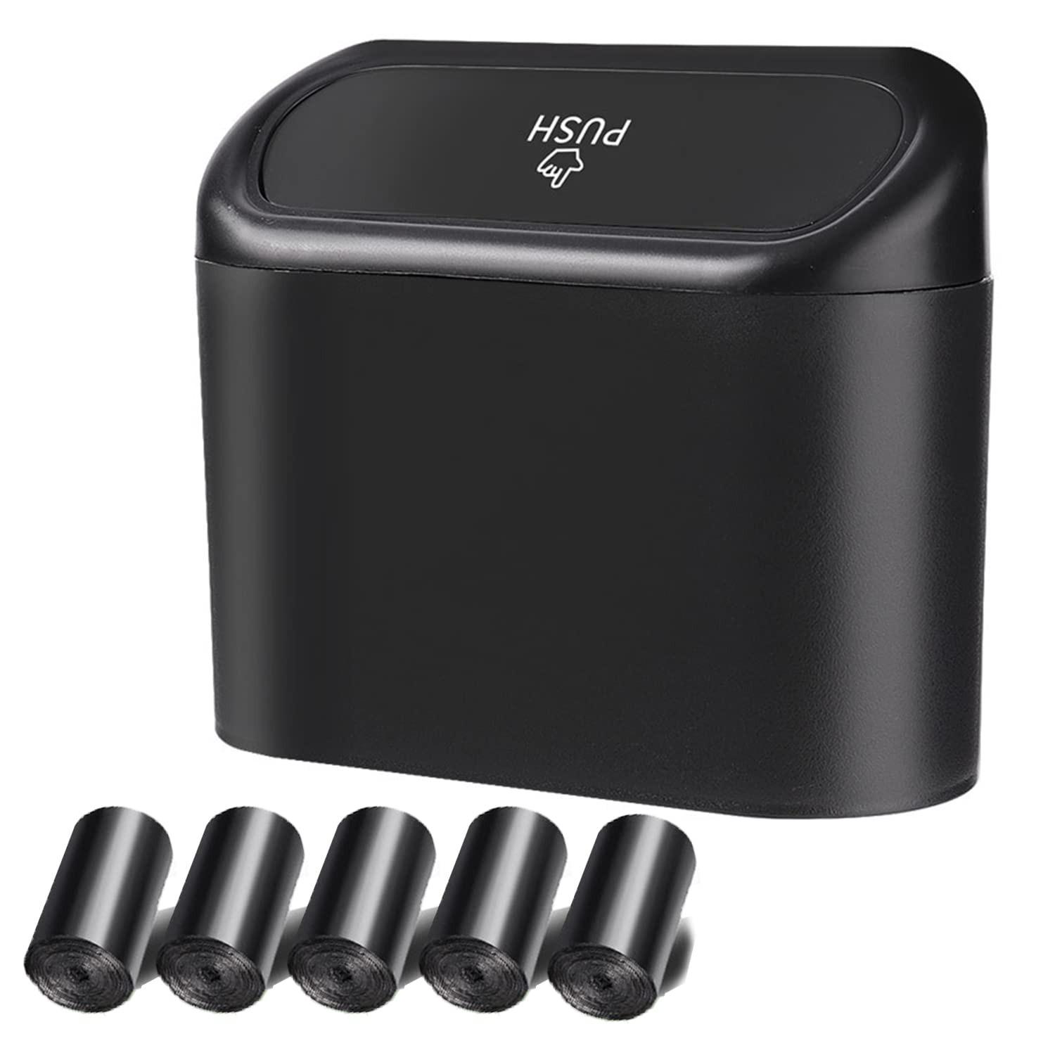 Car Trash Can, 1.0 Liters, Plastic, Trash Can Set, Multi-Purpose, Easy to Install, Includes 75 Garbage Bags чёрный