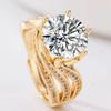 12MM Cubic Zirconia Bridal Wedding Ring Gold Color Solitaire Engagement Party Zircon for Women Brilliant Fashion Accessory