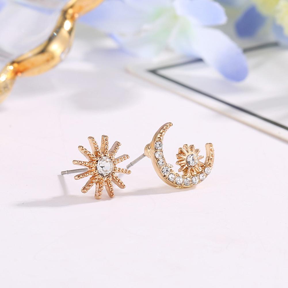 Women Chic Star Moon Asymmetry Ear Studs