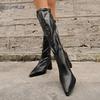 Fashion 2025 Women Knee-High Boots Elegant Street Style Pointed Toe Chunky High Heel Zipper Long Booties Party Shoes