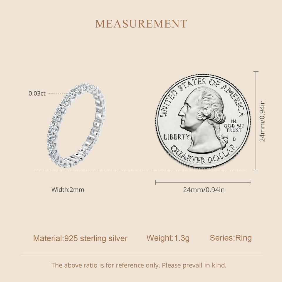 BAMOER Full Eternity Moissanite Ring Lab Diamond Engagement Band for Women 925 Sterling Silver Anniversary Fine Jewelry Gift