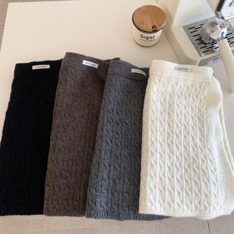 Koreanischer Strickrock mit Knöpfen: Warmer Herbst-Winter-Halbrock für Damen