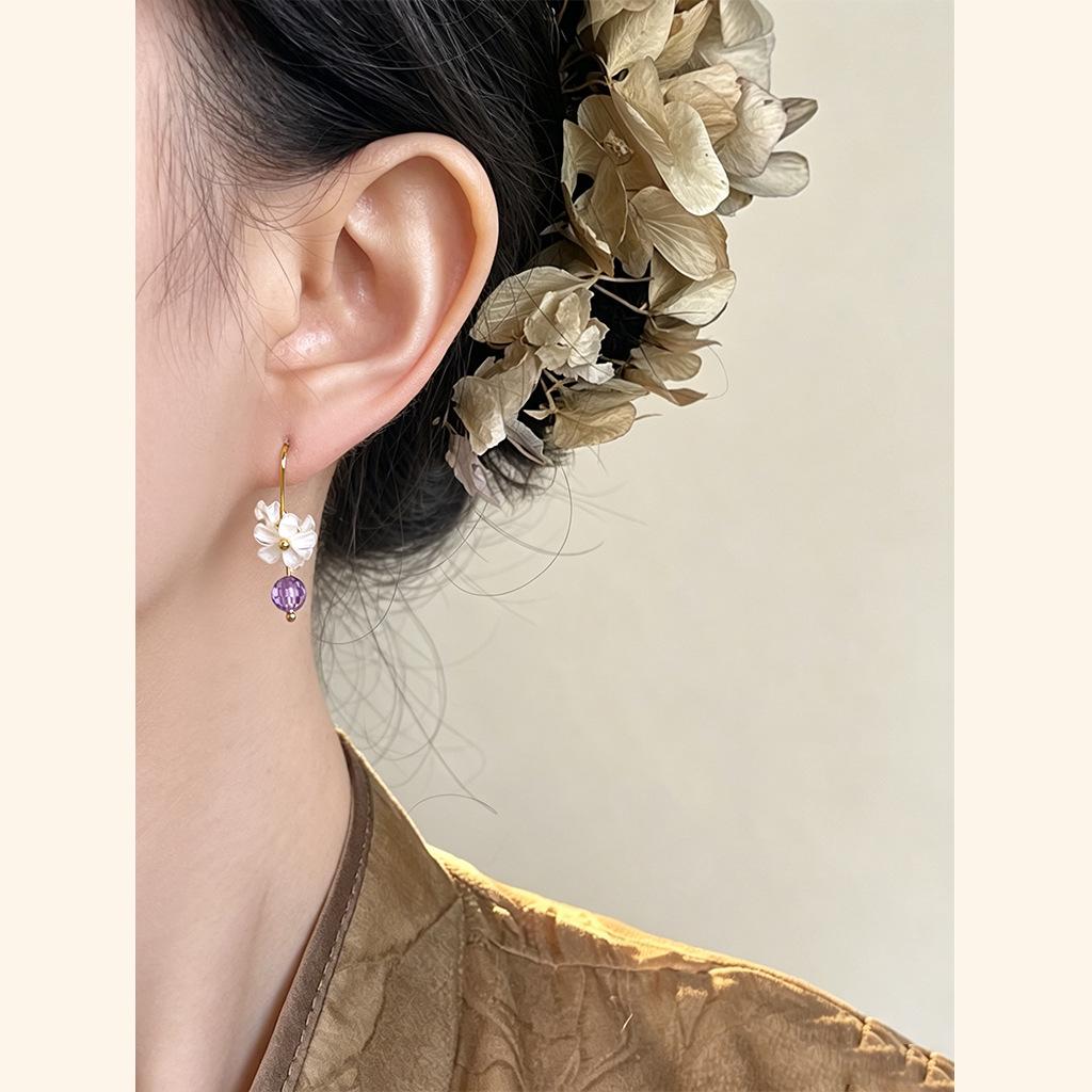 Handmade Purple Crystal Flower Earrings: Fresh Forest Style, Elegant and Classy Jewelry for Women