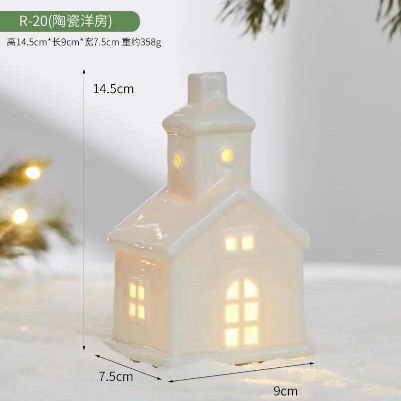 Durable2026 New Christmas Tree Hut Ceramic Villa Creative Luminous Snow House Christmas Scene Arrangement Atmosphere Ornament