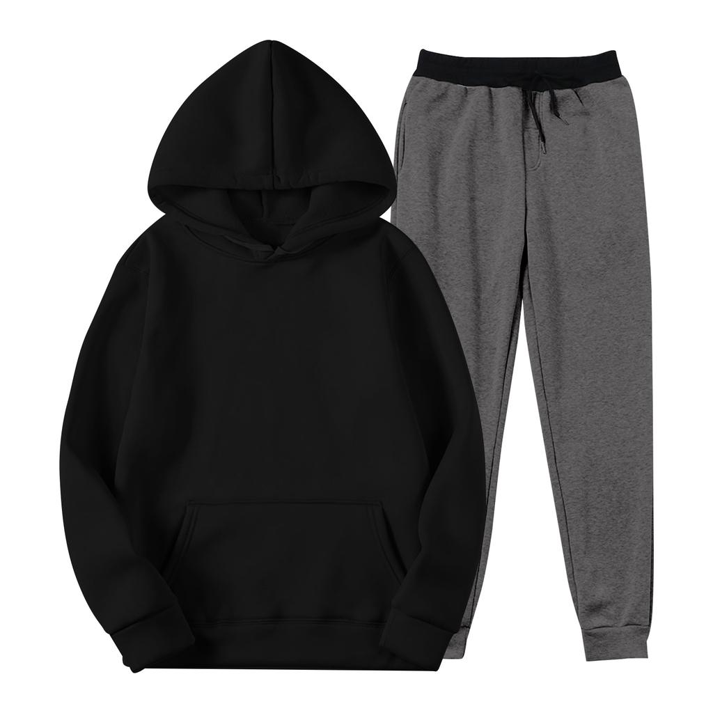 Herren Winter Farbiger Kapuzenpullover mit Kordelzug und Langen Ärmeln und Jogginghosen Anzug