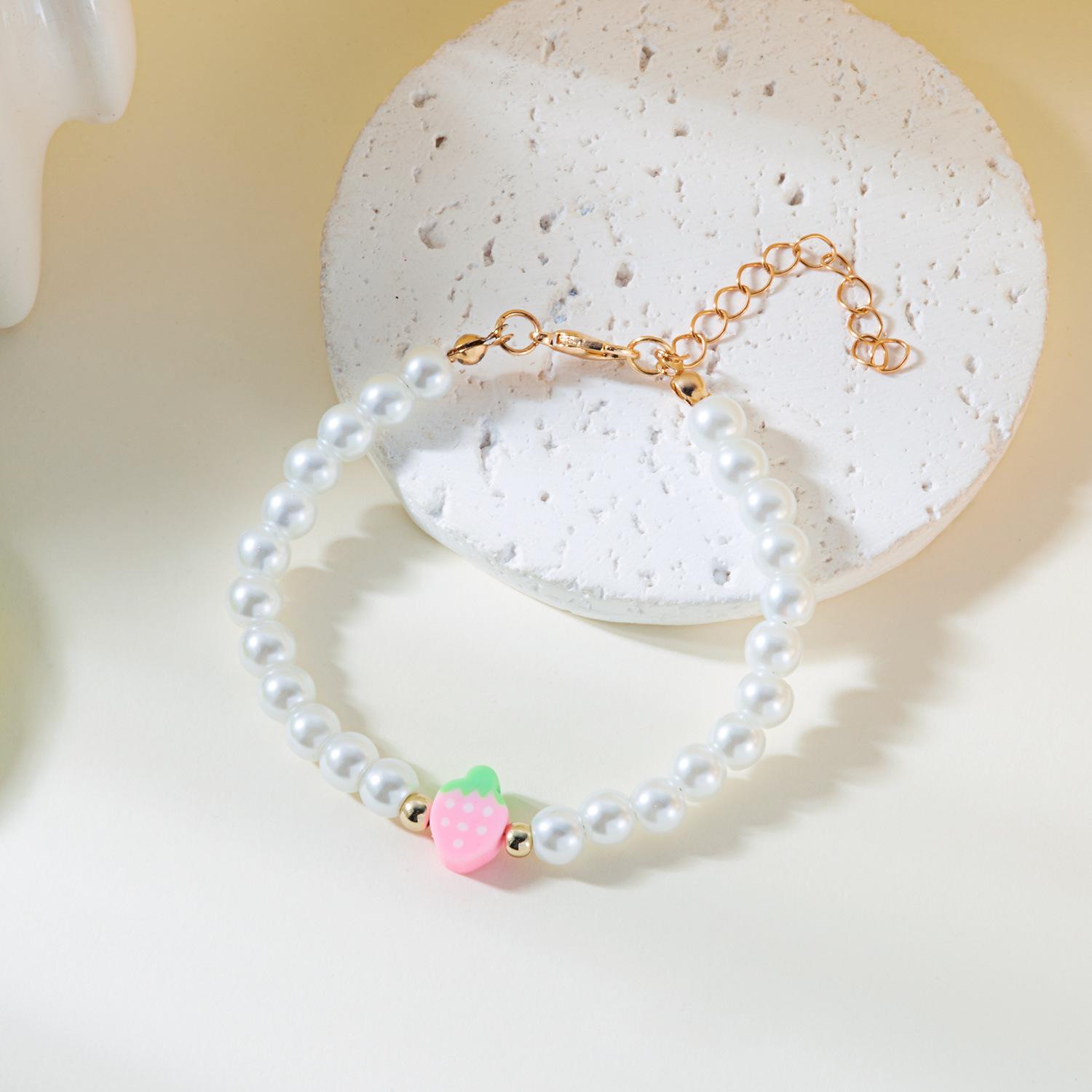 

4pcs Set Fashion Cute Strawberry Bow Heart Butterfly Pearls String Beads Fold Wear Necklace for Women Summer Sets Jewelry Gifts
