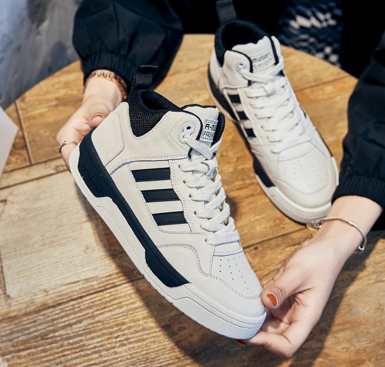 High-top Little White Shoes Women's Leather New Velvet Women's Shoes Cowhide Casual Sports Couple Flat Baseplate Shoes