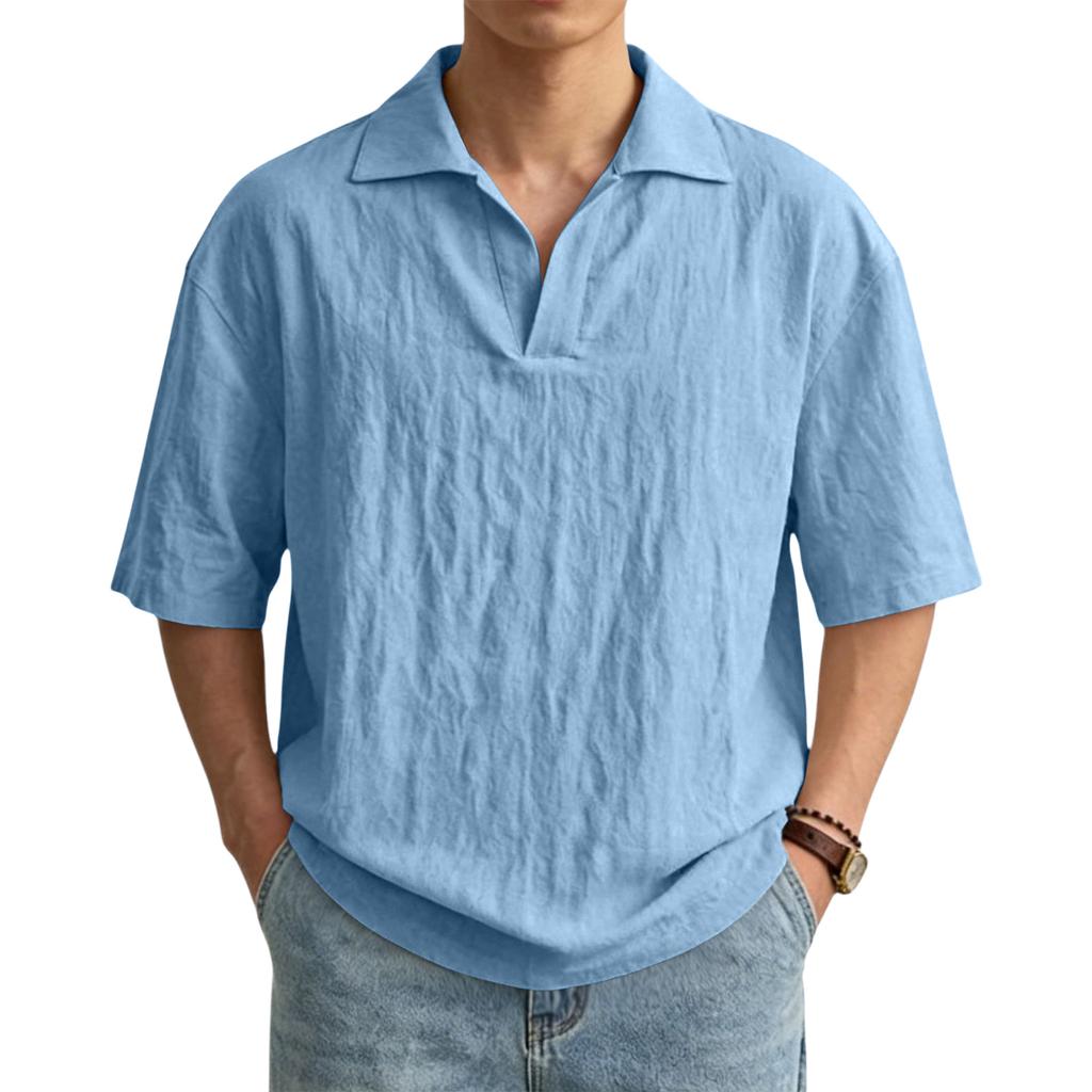 Men's Casual Short-Sleeve Cotton-Linen Shirt With Lapel: Lightweight And Breathable