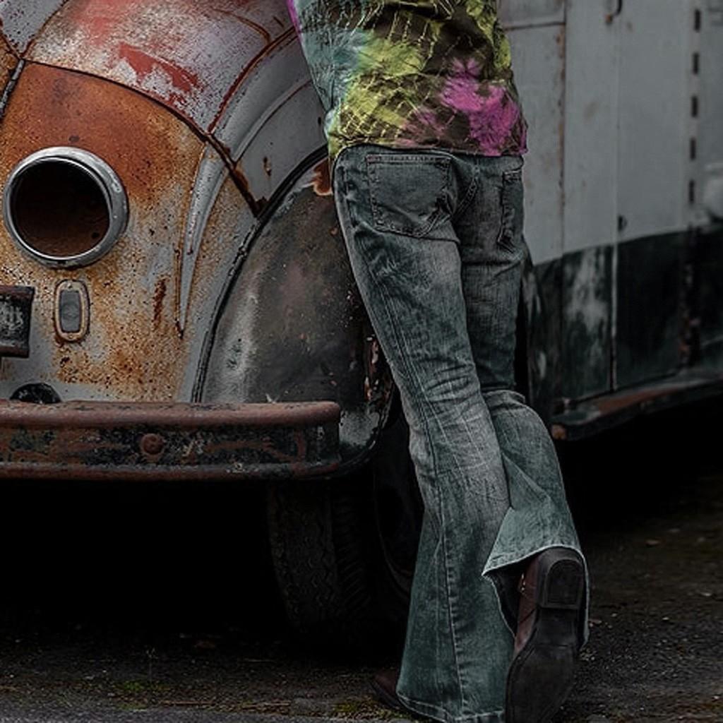 Men Fashion Loose Denim Straight Trouser Distressed Jeans Long Flare Pants