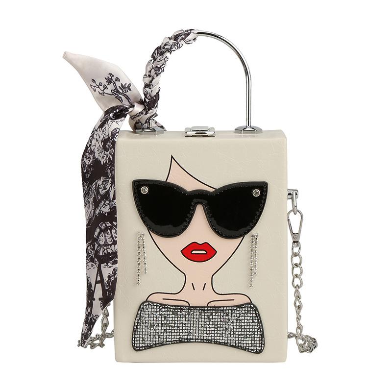 

Bags bag women 2025 European and American fashion personalized glasses beautiful women shoulder bag fashion fringed messenger box bag білий
