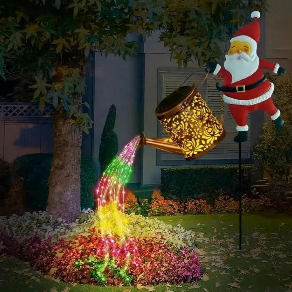 Solar Kettle Lights Garden Lawn Decorative Lights Waterproof Watering Can String Light Metal Santa Claus Ground Lamp for Outdoor
