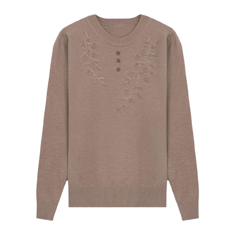 Women's Loose-Fit Knitted Sweater for Middle-Aged & Elderly: Free Size, Long-Sleeved T-Shirt, Spring/Autumn.