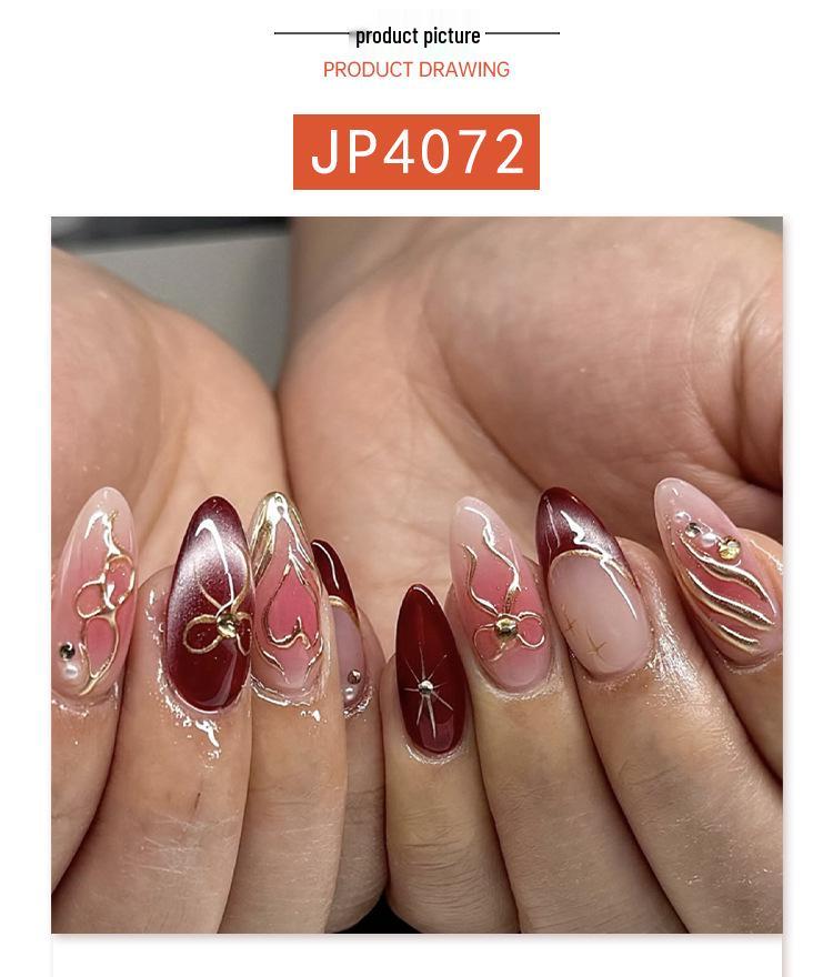 3D Butterfly Knot Wearable Red Blush Almond French Manicure Fake Nails