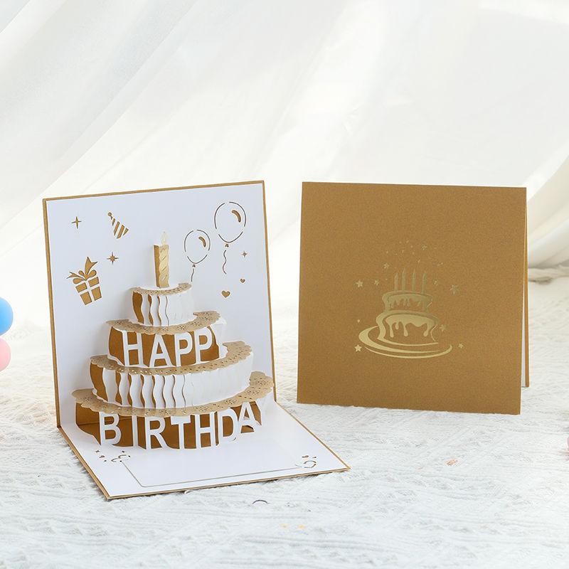 1pc 3D Happy Birthday Greeting Card, Foldable Birthday Gift Blessing Cake Holiday Card, Pop Up Greeting Card, Pop Up Card