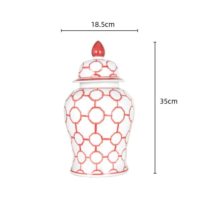 Керамическая банка «Шахматный мат» Красная банка для имбирного печенья Ваза для цветов Фарфоровое украшение Китайское ремесло Аксессуары для домашнего декора