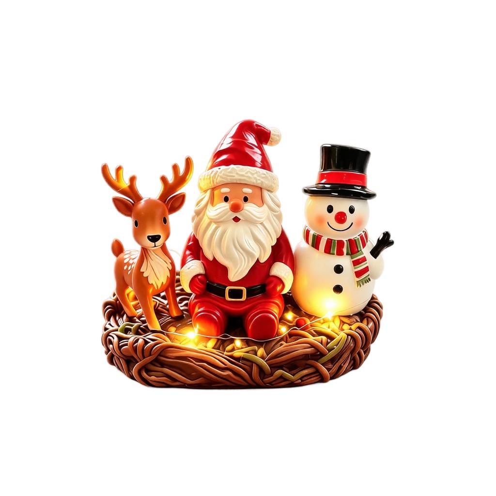Resin Christmas Santa Snowman Figurines with Lights, Festive Tabletop Decor