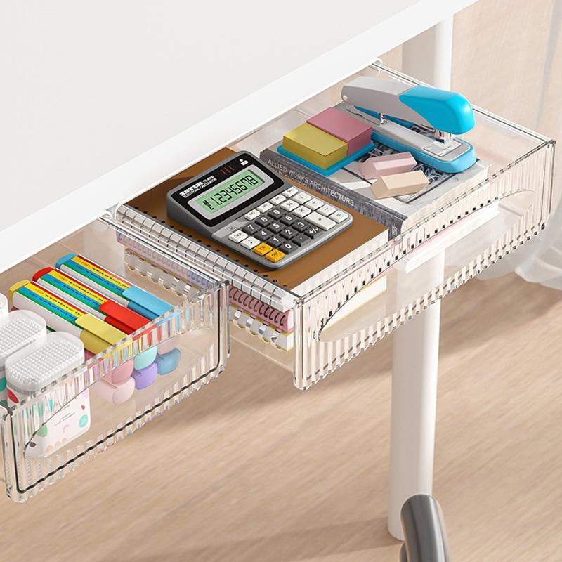 Non-Drilling Under Desk Drawer Storage Box Large Capacity Invisible Hanging Type Factory Office Desk Organizer