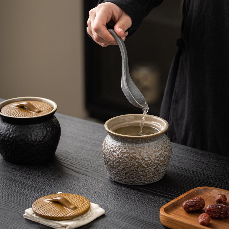 Ceramic Stew Pot Home Use Double Boiler Soup Bowl Chili Jar Kitchen Spice Container Premium Bird Nest Bowl