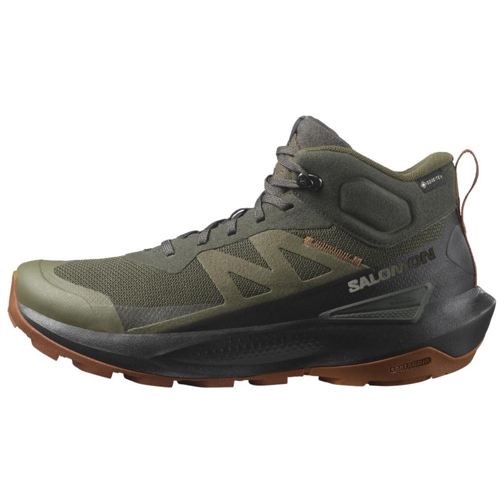 SALOMON Elixir Active Comfortable Durable Non-Slip Waterproof Mid-Top Hiking Shoes Men Hiking Shoes Olive-Green L47560300