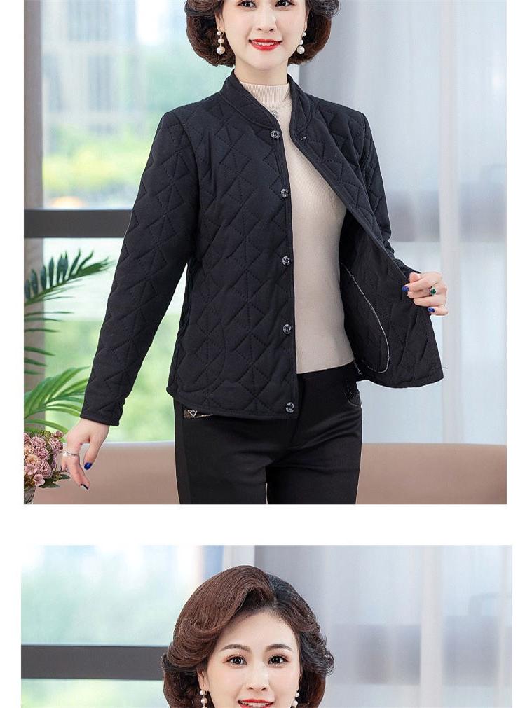 Women's Autumn/Winter Quilted Cotton Jacket for Middle-Aged and Elderly - Stand Collar, Warm, Thickened Design