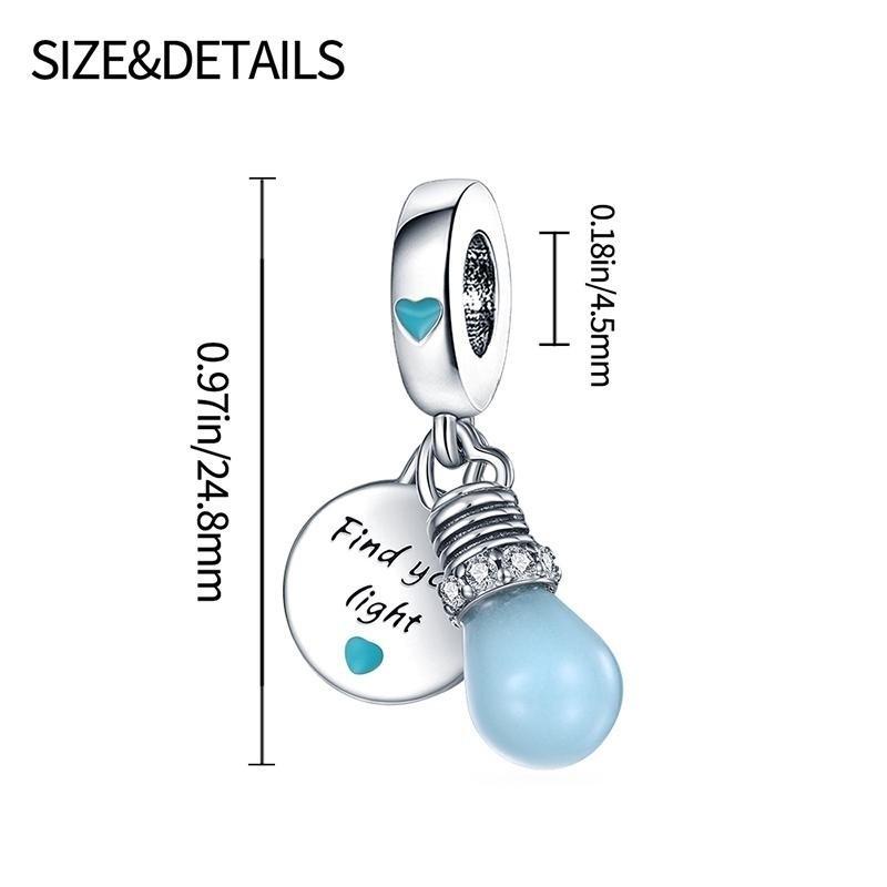 Charms Bead Copper Light Blue Glow-In-The-Dark Bulb Shape Dangle Fit Bangle Bracelet Necklace Diy Jewelry