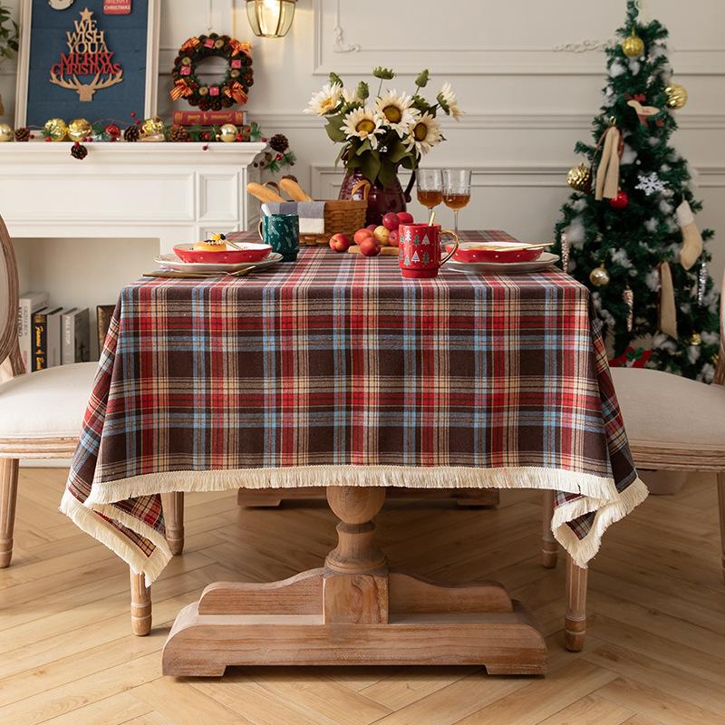 Red And Green Plaid Tablecloth Cotton And Linen Art Table Cloth Christmas Party Decorative Cloth Rectangular Tablecloth Cover Cloth